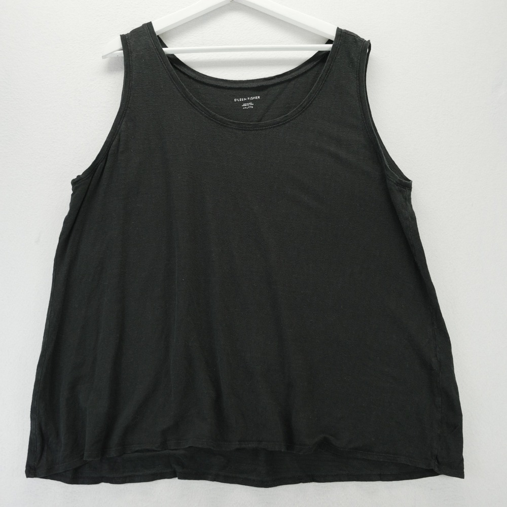 Eileen Fisher Black 100% Organic Linen Scoop Neck Tank Top Sleeveless XXL